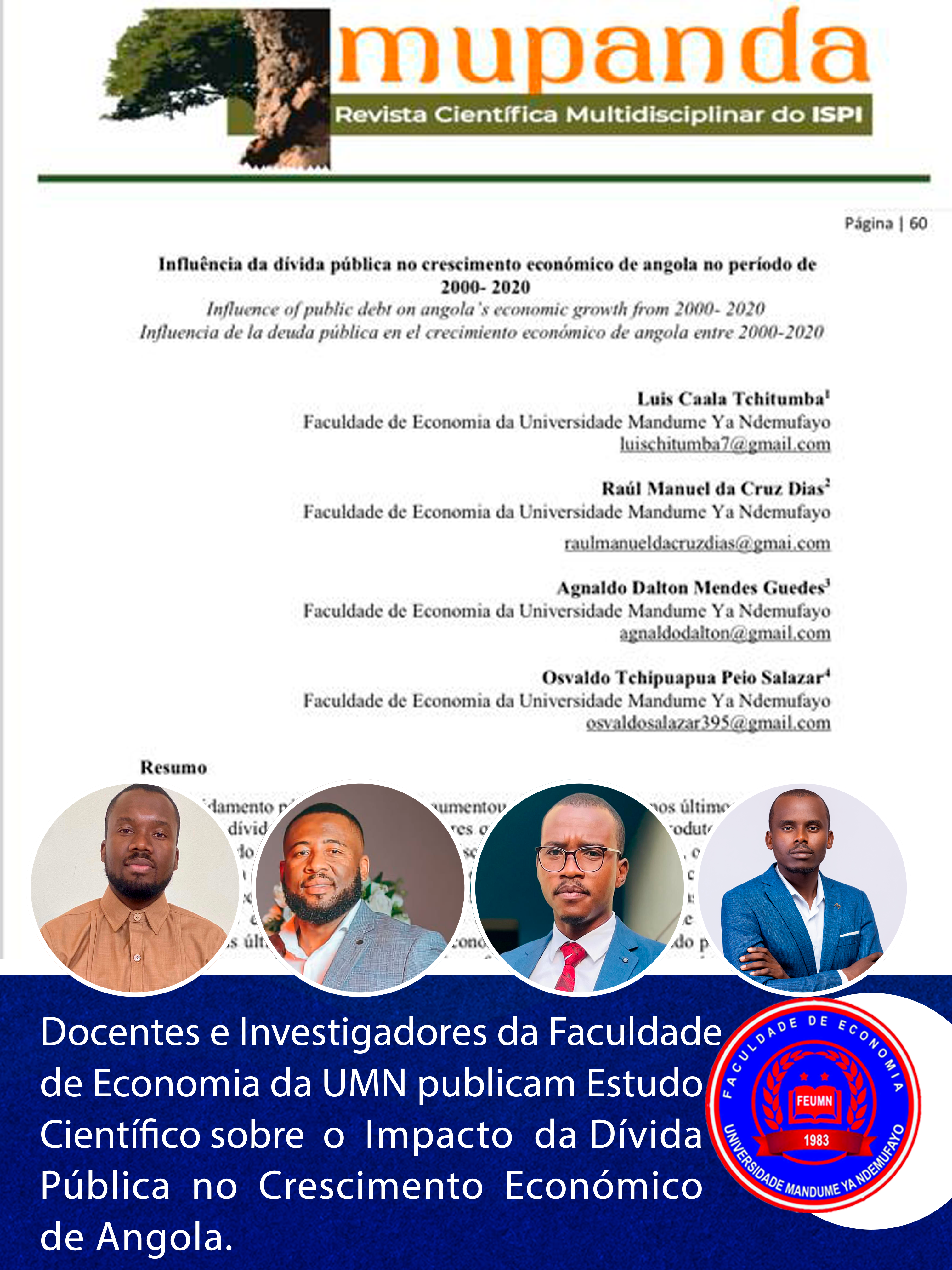 Capa: Docentes e Investigadores da Faculdade de Economia da UMN Publicam Estudo Científico sobre o Impacto da Dívida Pública no Crescimento Económico de Angola